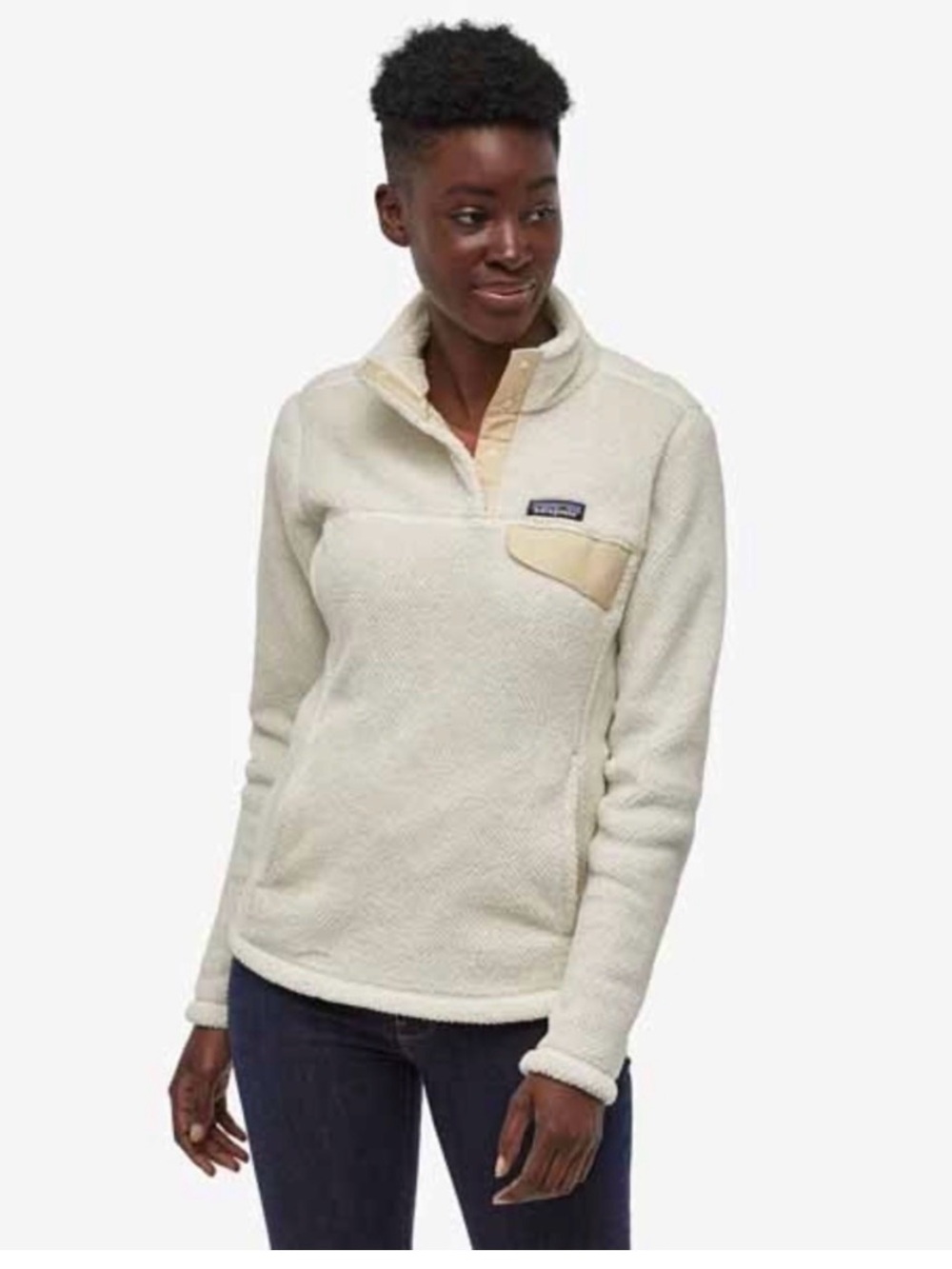 Patagonia Women's Cream Snap-T Fleece Pullover with Beige Chest Pocket